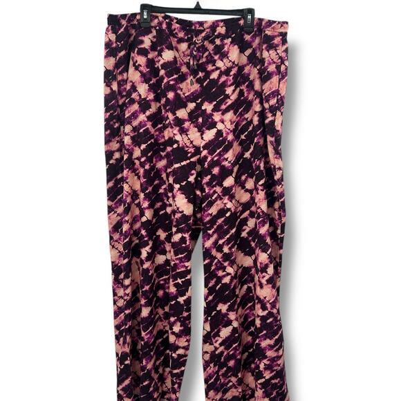 NEW Purple Printed Wide Leg Pants Plus size 2X Cotton Linen Summer Lounge Beach - Picture 4 of 11